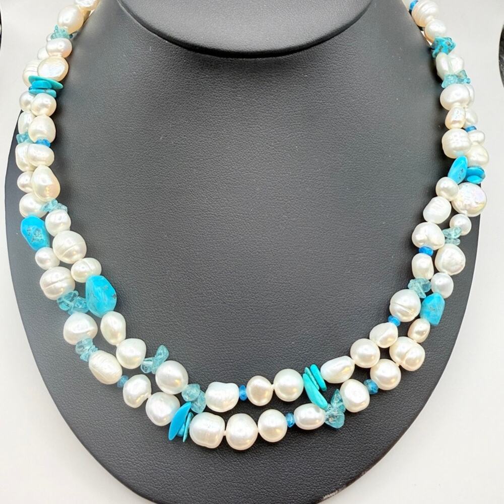 Honora Pearl Necklace Sterling Silver Turquoise Long Flapper Opera Wrap Bracelet